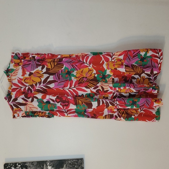Revolve Maia Colorful Tropical Floral Dress Size 14 Ruffle Sleeve Tie V- Neck - Picture 10 of 12